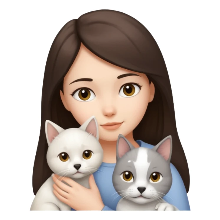 Brunette girl with white dog and grey and beige cat sticker