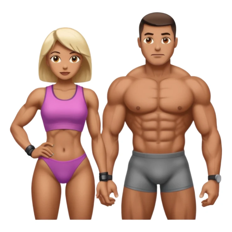 two pumped up people, one male and one female, both with cyber implants sticker