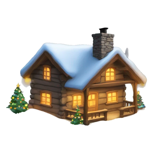 Snowy cabin with stone chimney and colored Christmas lights  sticker