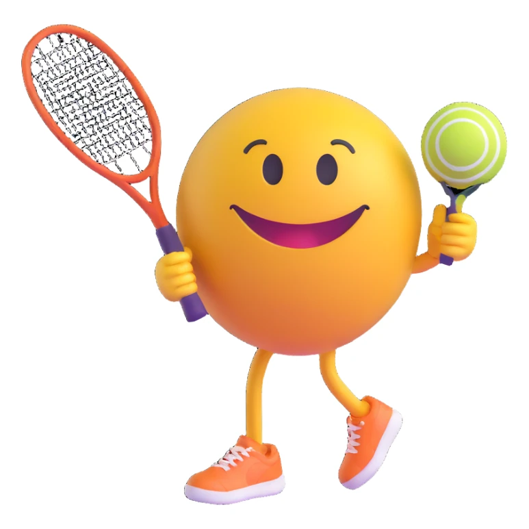 3D smiley emoji, round shape, holding speedminton racket and ball, sporty face, transparent background (speedminton) sticker