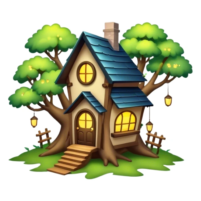 Magical house in the treetops with lightening bugs sticker