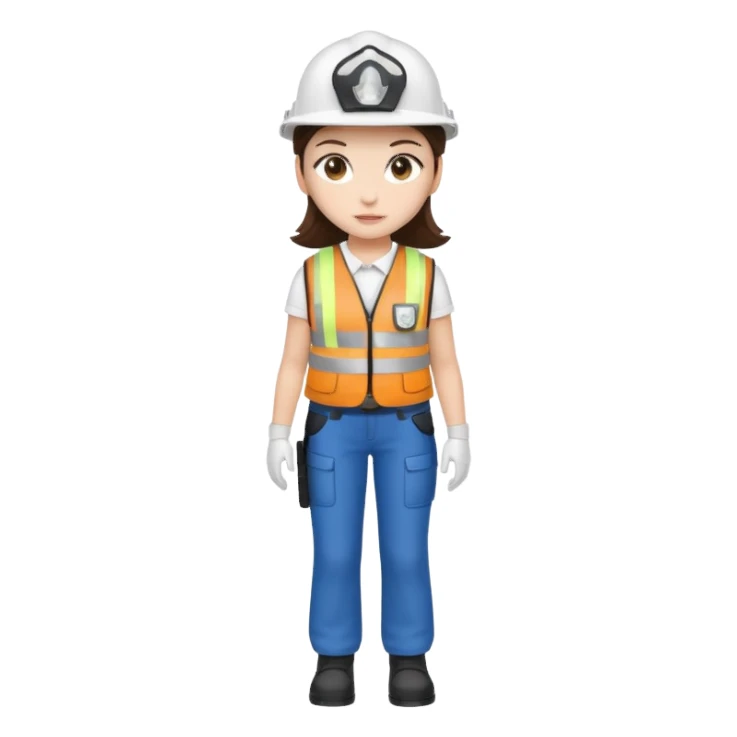 Brunette Girl full body standing with her white security helmet and security vest on sticker