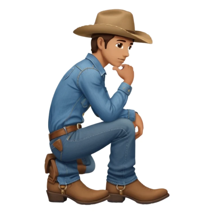 side profile of cowboy leaning on knees sticker