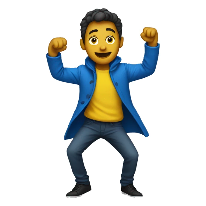 HALF BODY GUY WITH BLUE COAT AND YELLOW INNER SHIRT SHOWING HIS DANCE MOVES sticker