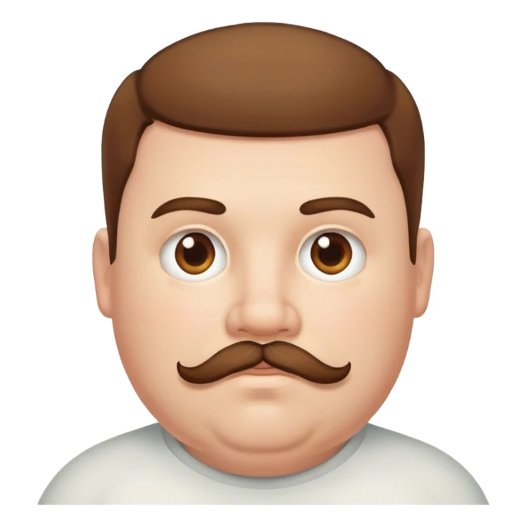 Fat white boy, short brown hair, shaved beard and mustache sticker