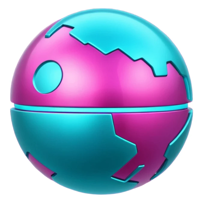 Futuristic Silvery cyber planet with glowing cyan and magentea sticker