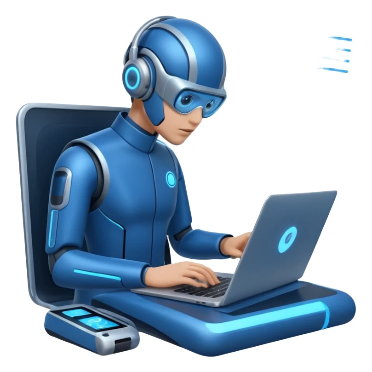 AI Agent looking at the laptop and scan a flow of content on the screen sticker