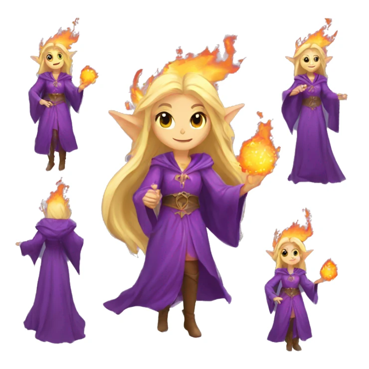 female blonde elf wizard wearing purple robes casts fireball sticker