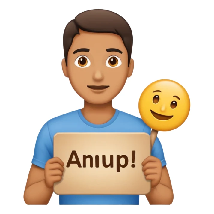 Man holding a sign that says “ANUP!” sticker