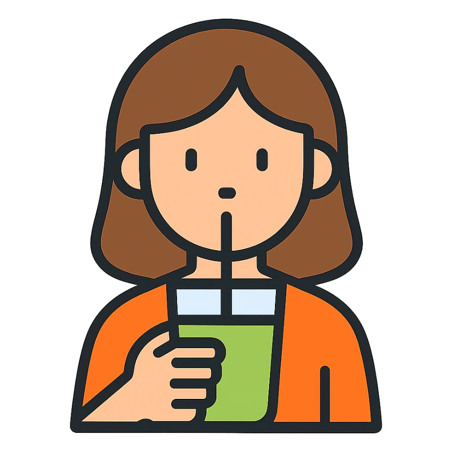 a girl with brown hair drinking matcha sticker