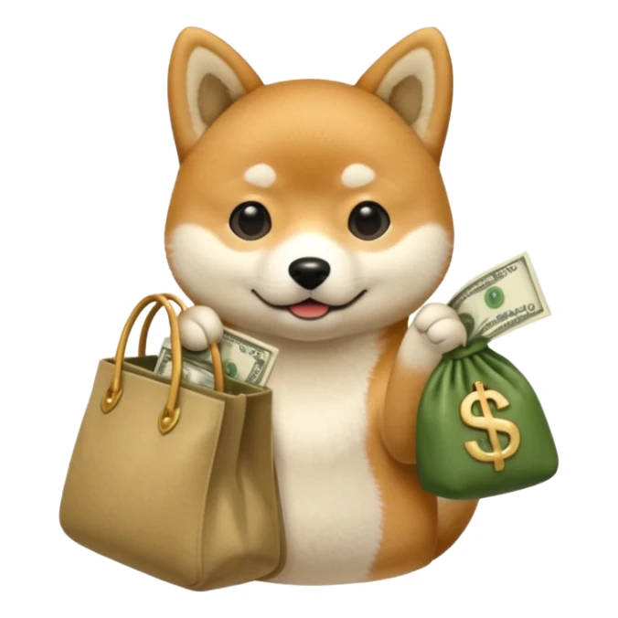 shiba inu holding a bag of money sticker