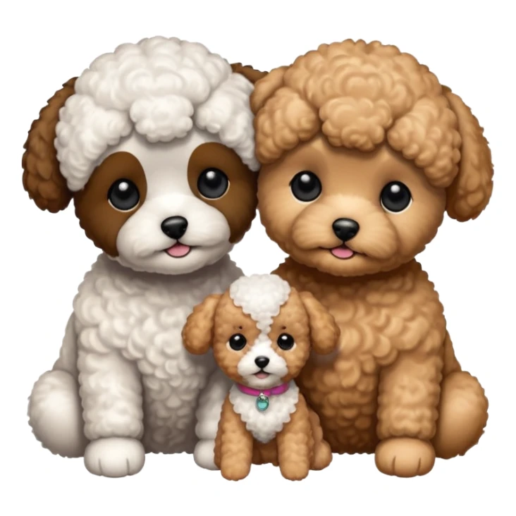 Two small, fluffy dogs with a toy poodle / bichon-like appearance, both with round faces, black button eyes, and short snouts. Their fur is bright white, tightly curled, and freshly groomed, styled in a plush, teddy-bear cut. sticker