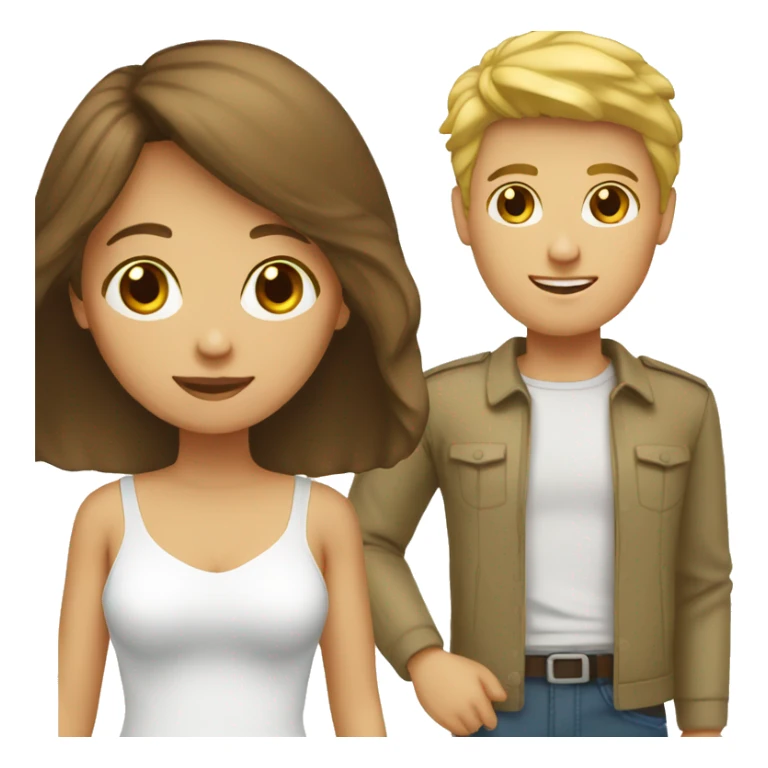Brown hair girl medium hair with blond guy sticker