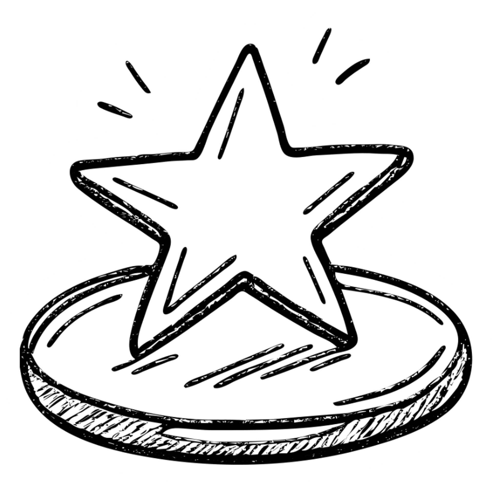 hand-drawn outlined icon of a bright star on a glossy black car surface, subtle reflections, gold or silver details, clean and modern sticker