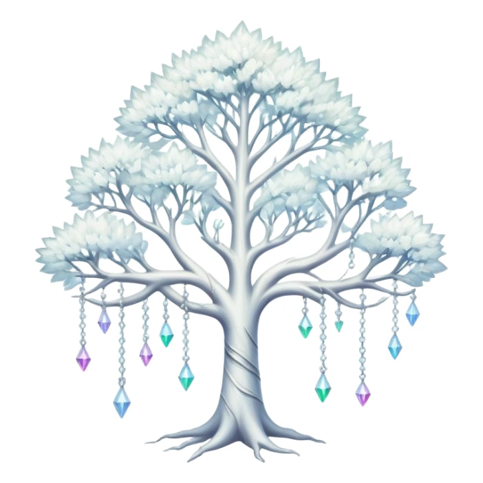Spiritual magical ethereal white tree with iridescent crystals hanging in it sticker
