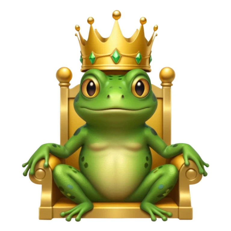 A frog wearing a crown, confidently sitting on a golden throne, portrait, bust up sticker