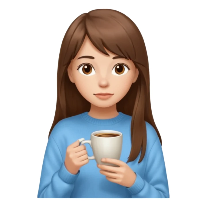 A girl with elongated bangs and long brown hair drinks coffee  sticker