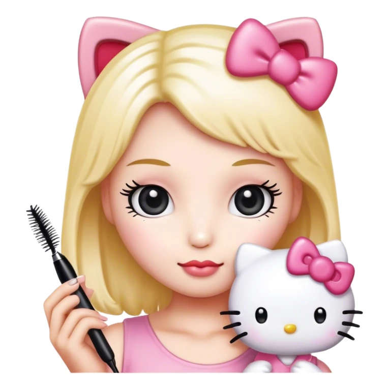  hello Kitty SANRIO holding an eyelash mascara spoolie sticker