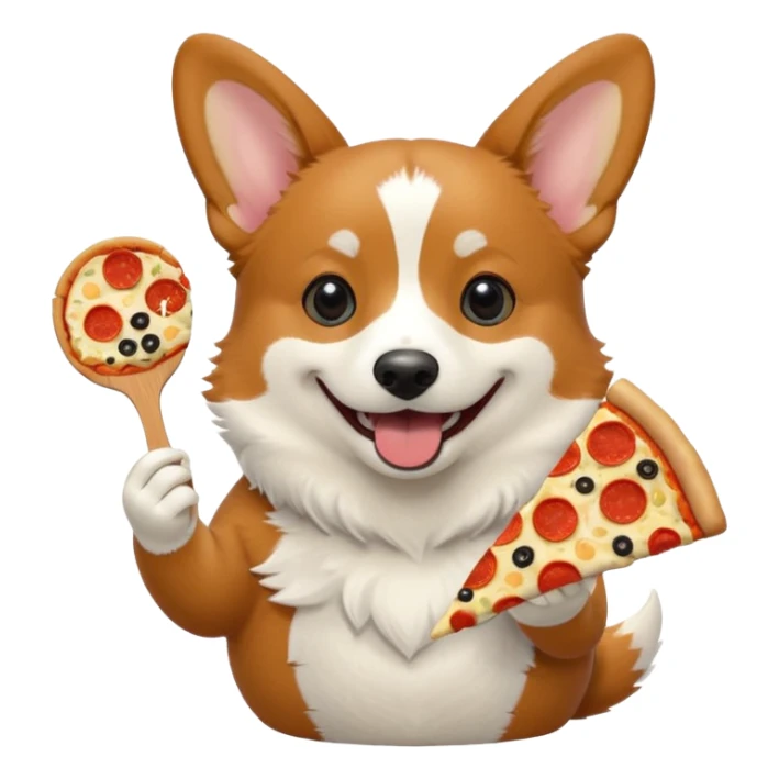 black tri-color corgi eating pizza sticker