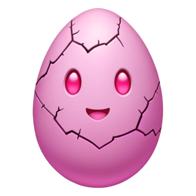 cute pastel pink egg with glowing heart-shaped cracks, soft neon pink light coming from inside, kawaii but slightly magical, simple clean icon, transparent background, twitch emote sticker