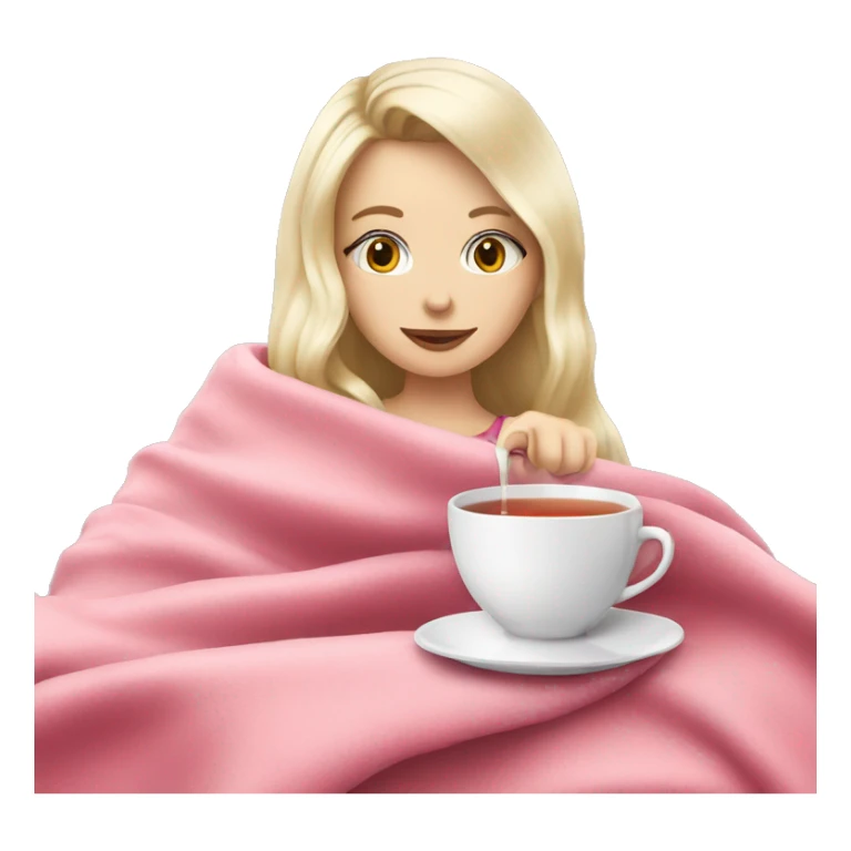 White blonde Girl drinking tea with pink blanket on sticker