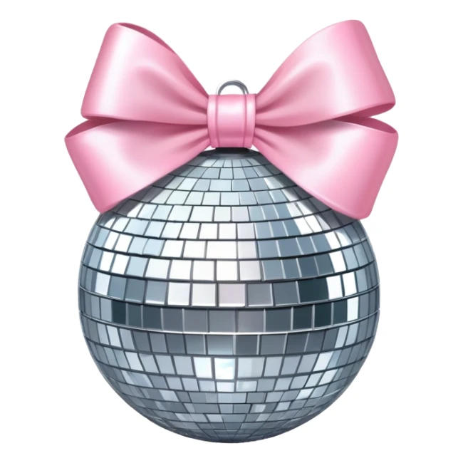 Silver disco ball with a light pink bow sticker