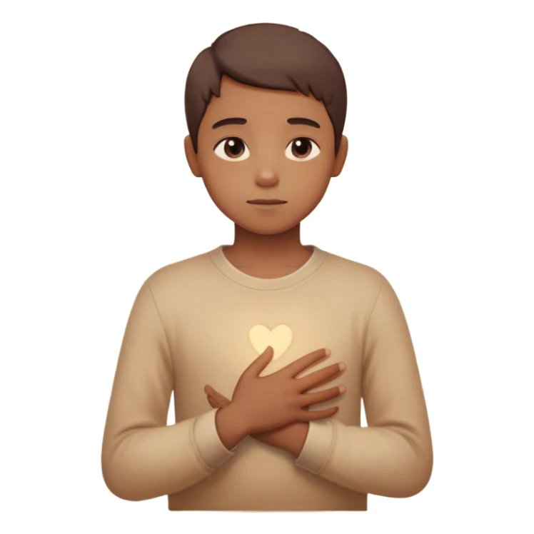 A person sitting still with their hand gently placed on their chest. A soft, warm light begins to emerge from within, symbolizing buried memories stored in the body. Around them, faint, blurred images of childhood moments float in the air, still distant slowly clearer as they focus on present sticker