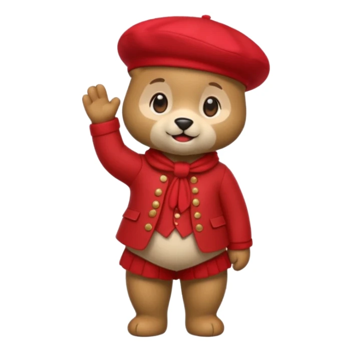 A cute emoji bear, full-length, side view, wearing a stylish red beret. sticker