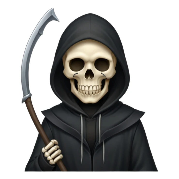zoomed black hood skull scythe sticker