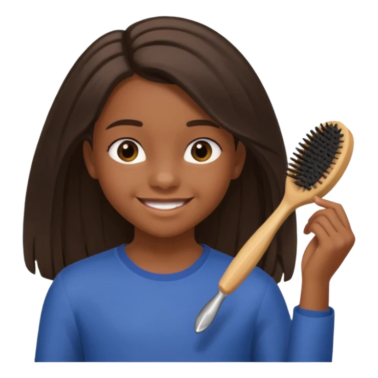 A black 12 yr old girl brushing her shoulder length hair sticker