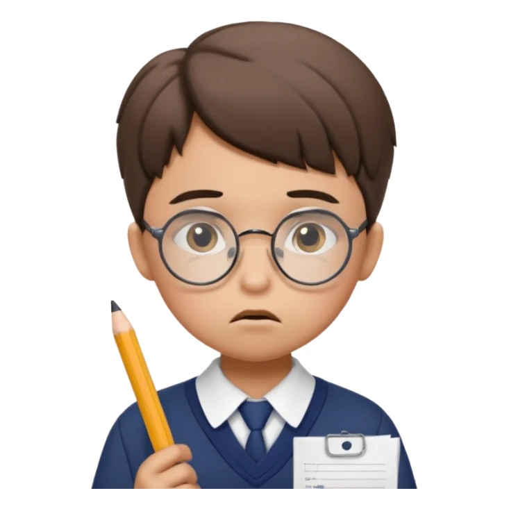 Frowns with Glasses, Angry Student: Teen in uniform, round glasses, holding test paper, pouting
 sticker