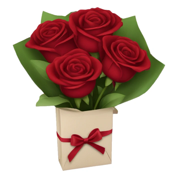 Bouquet of red roses in a burgundy package sticker