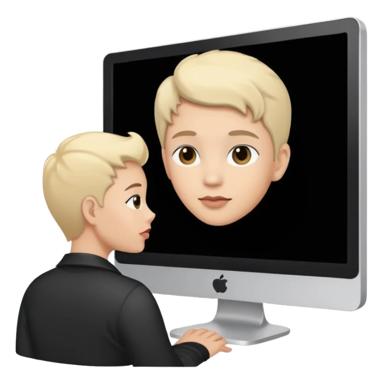 fan at computer with heart eyes, famous idol silhouette on monitor sticker