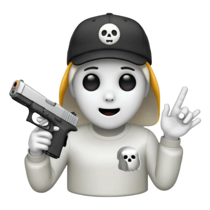Emoji de Fantasma con glock 19 en la mano izquierda y con gorra sticker
