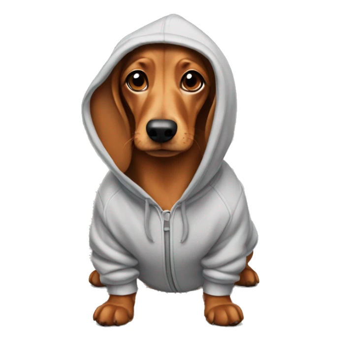 A wiener dog wearing a hoodie sticker