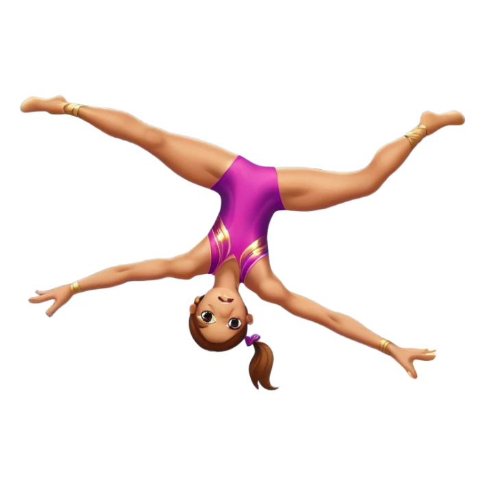 A skilled acrobat mid-air, executing a breathtaking flip with perfect control. The pose radiates strength, balance, and agility. The background suggests a dynamic performance space, with stage lights or a competition arena, emphasizing motion, precision, and teamwork. sticker