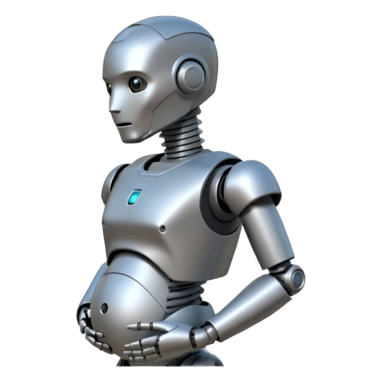 Pregnant male robot emoji. Profile view. Facing left. Square head. 2d. Animated style- not CGI. sticker