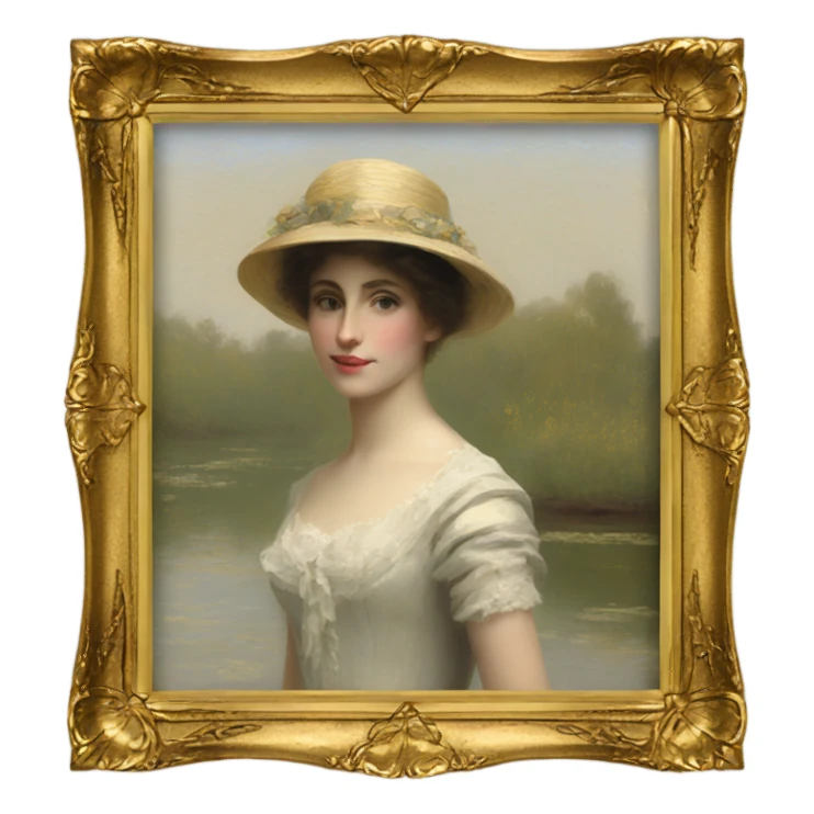 A gold picture frame with a Monet style painting in it.  sticker