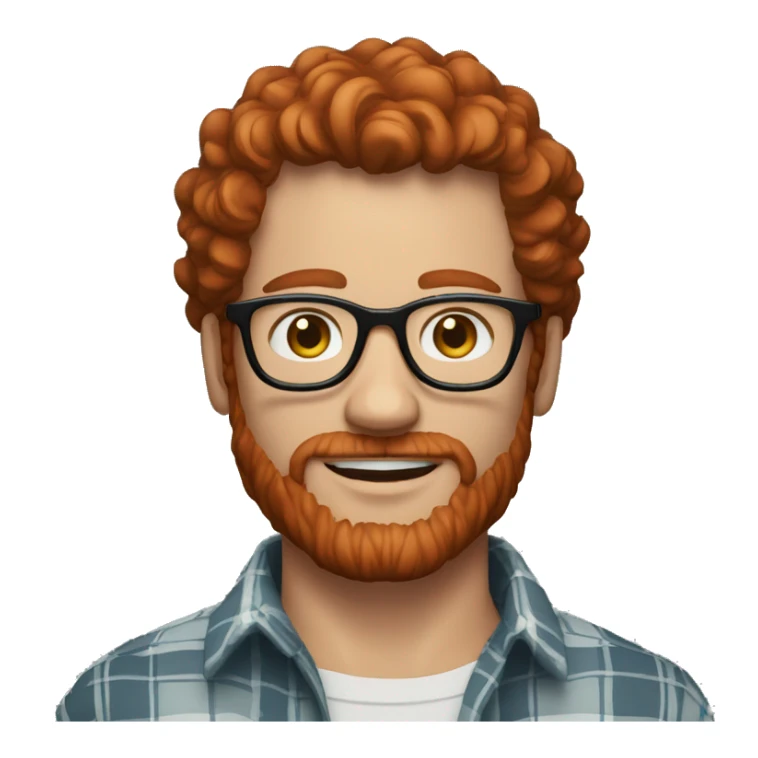 man around 45 with with redhead short mid-curly hair. with beard and glasses and freckles. scarlet checked shirt sticker