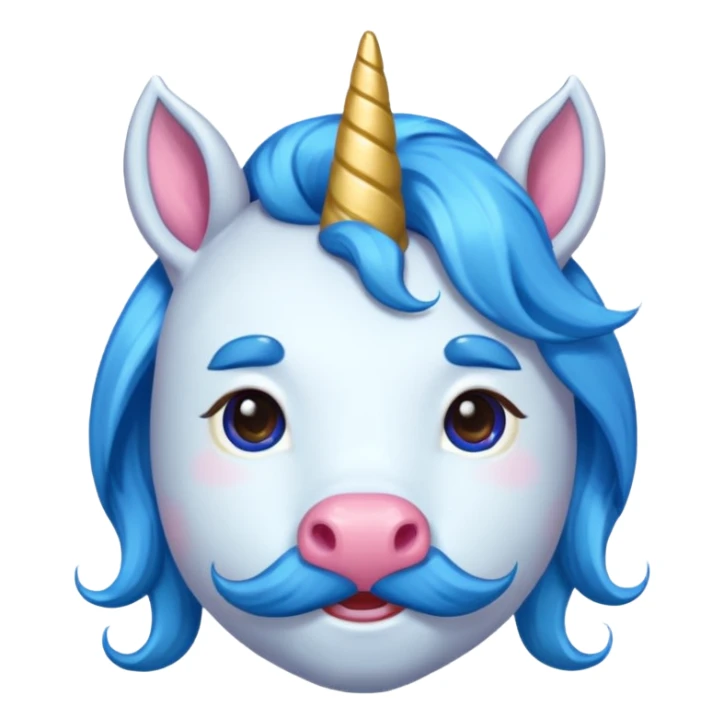 unicorn face with big thick mustache cute and blue haired sticker