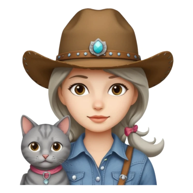 Girl gray cat with cowgirl hat sticker