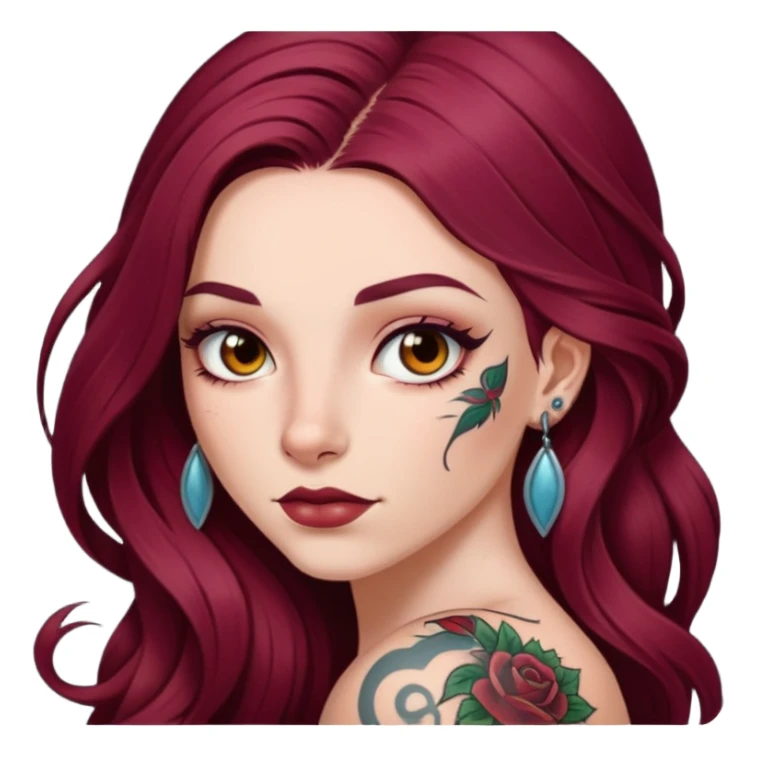 Beautiful tattooed long burgundy haired girl  sticker