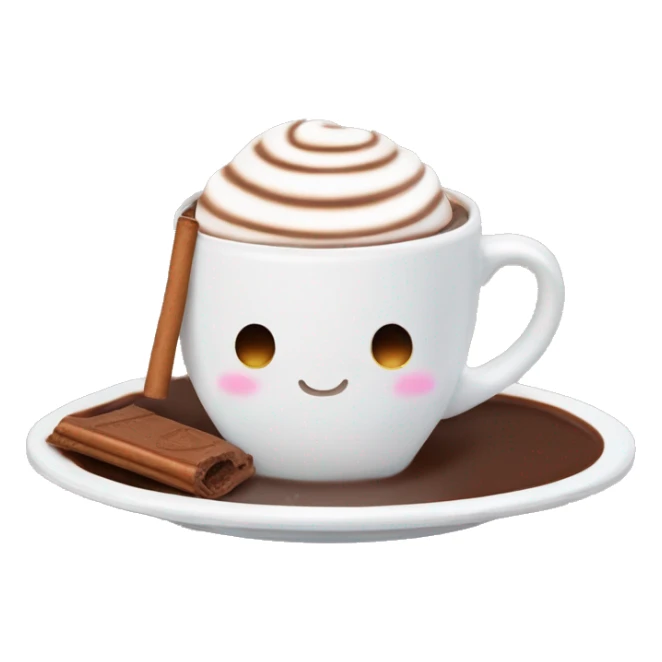 hot chocolate with a cinnamonoroll on the plate and ą marshmallow inside the cup sticker