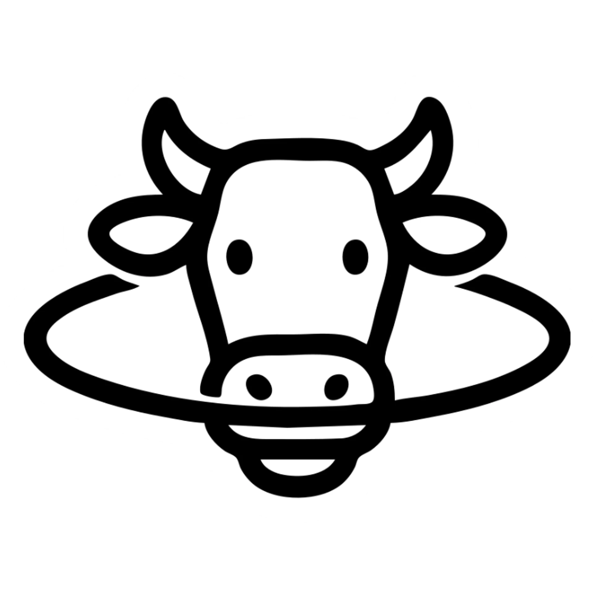 a cow with Saturn's rings, clean modern icon style, simple lines, minimal color sticker