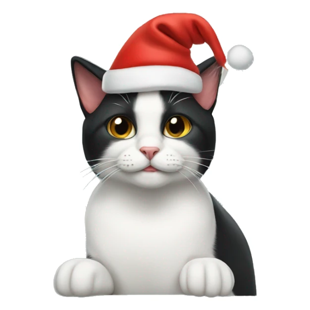 Tuxedo cat wearing a Christmas hat sticker