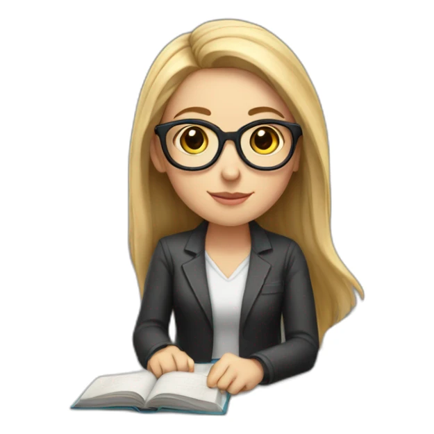 white girl with glasses and books sitting on the desk sticker