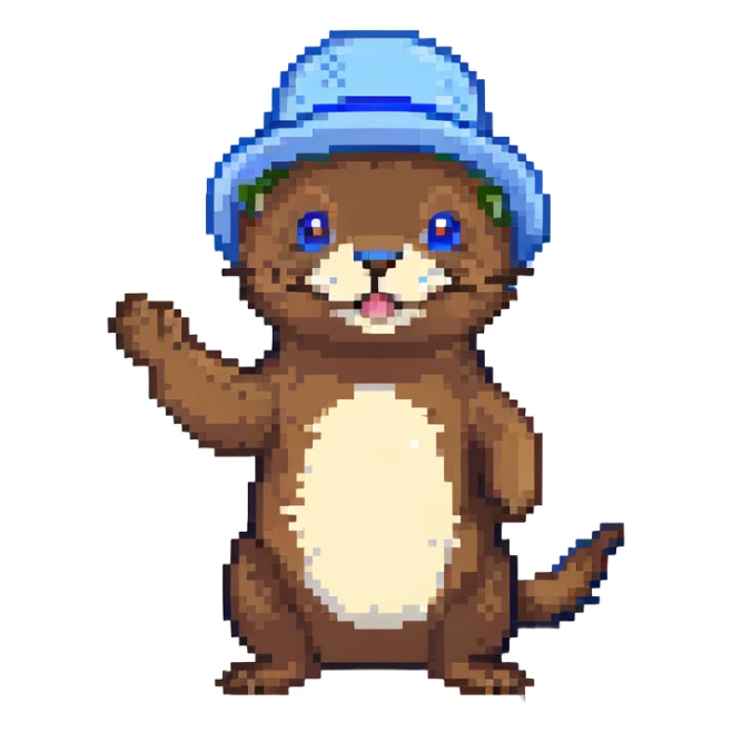 An otter with a blue hat on waving hi sticker