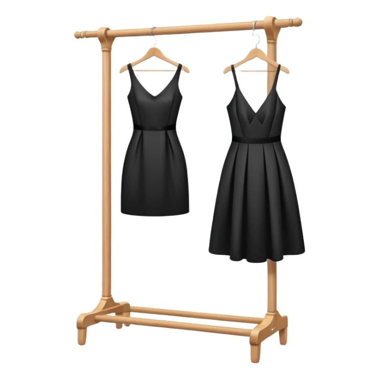 wooden clothes rack with a sleek black cocktail dress sticker