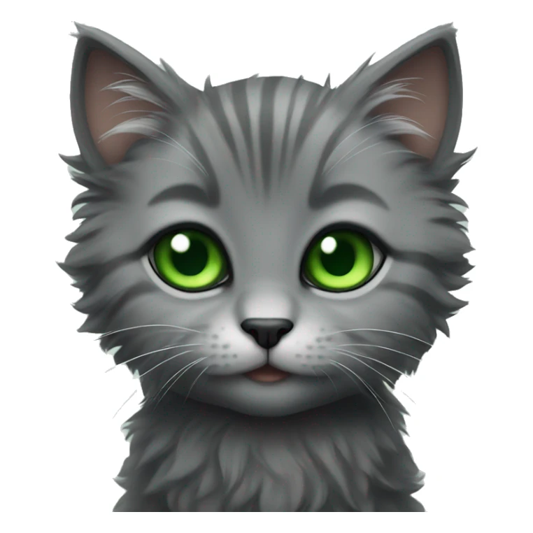 Black and grey fluffy kitten with green eyes  sticker