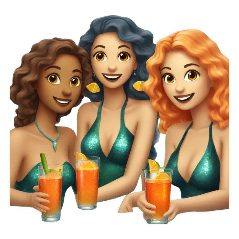 Three beautiful bright skin mermaids drinking aperol sticker